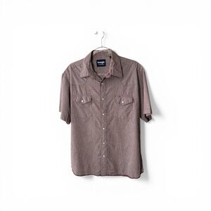 Wrangler Western Short Sleeve Pearl Snap Raw Hem Red Gingham Mens L